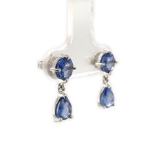 Platinum 2.41carat tw Round and Pear Shaped Sapphire Dangle Drop Earrings