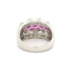 Platinum 2.41ct Marquise Ruby & Baguette Diamond Scalloped 13.9mm Wide Band Ring