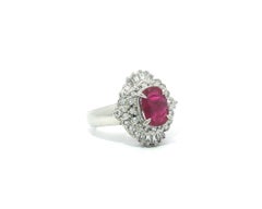 Platinum 2.41ctw GIA Oval Rich Vivid Red Ruby w/ Diamond Cluster Cocktail Ring