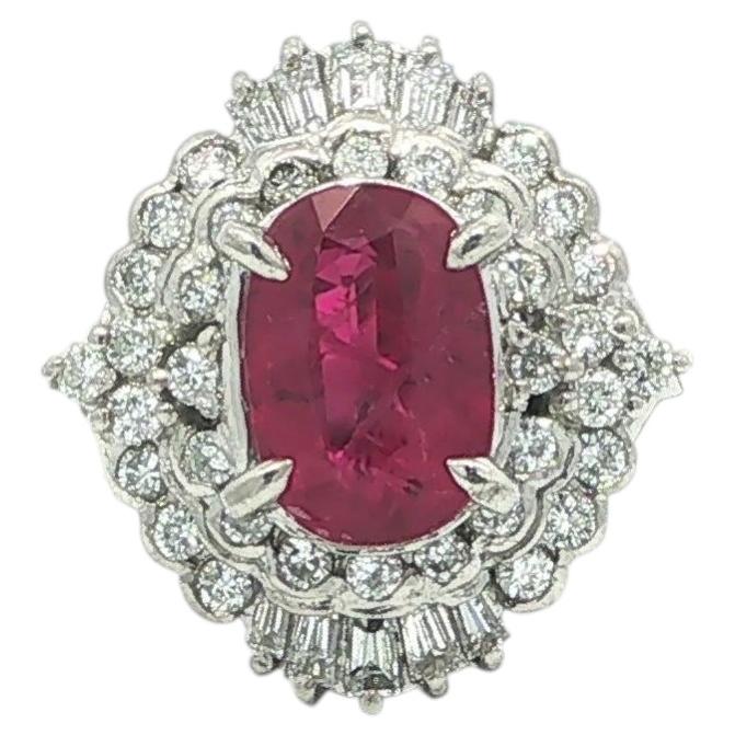 Platinum 2.41ctw GIA Oval Rich Vivid Red Ruby w/ Diamond Cluster Cocktail Ring For Sale
