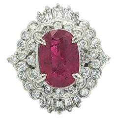 Platinum 2.41ctw GIA Oval Rich Vivid Red Ruby w/ Diamond Cluster Cocktail Ring