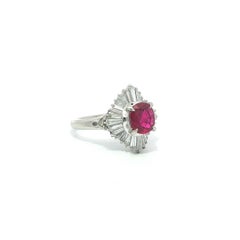 Platinum 2.41ctw GIA Vivid Red Ruby Diamond Ballerina Statement Ring