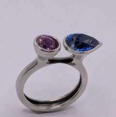 Platinum 2.43 Carat Blue Sapphire 1.08 Carat Lavender Sapphire Ring