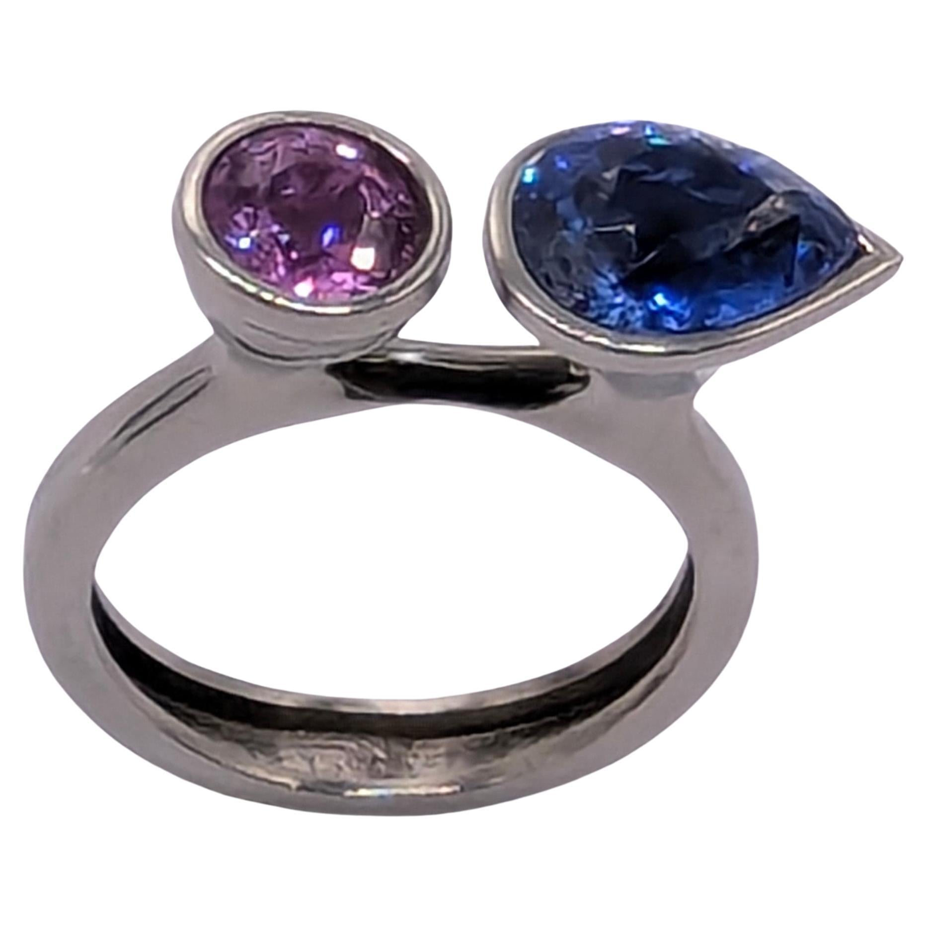 Platinum 2.43 Carat Blue Sapphire 1.08 Carat Lavender Sapphire Ring