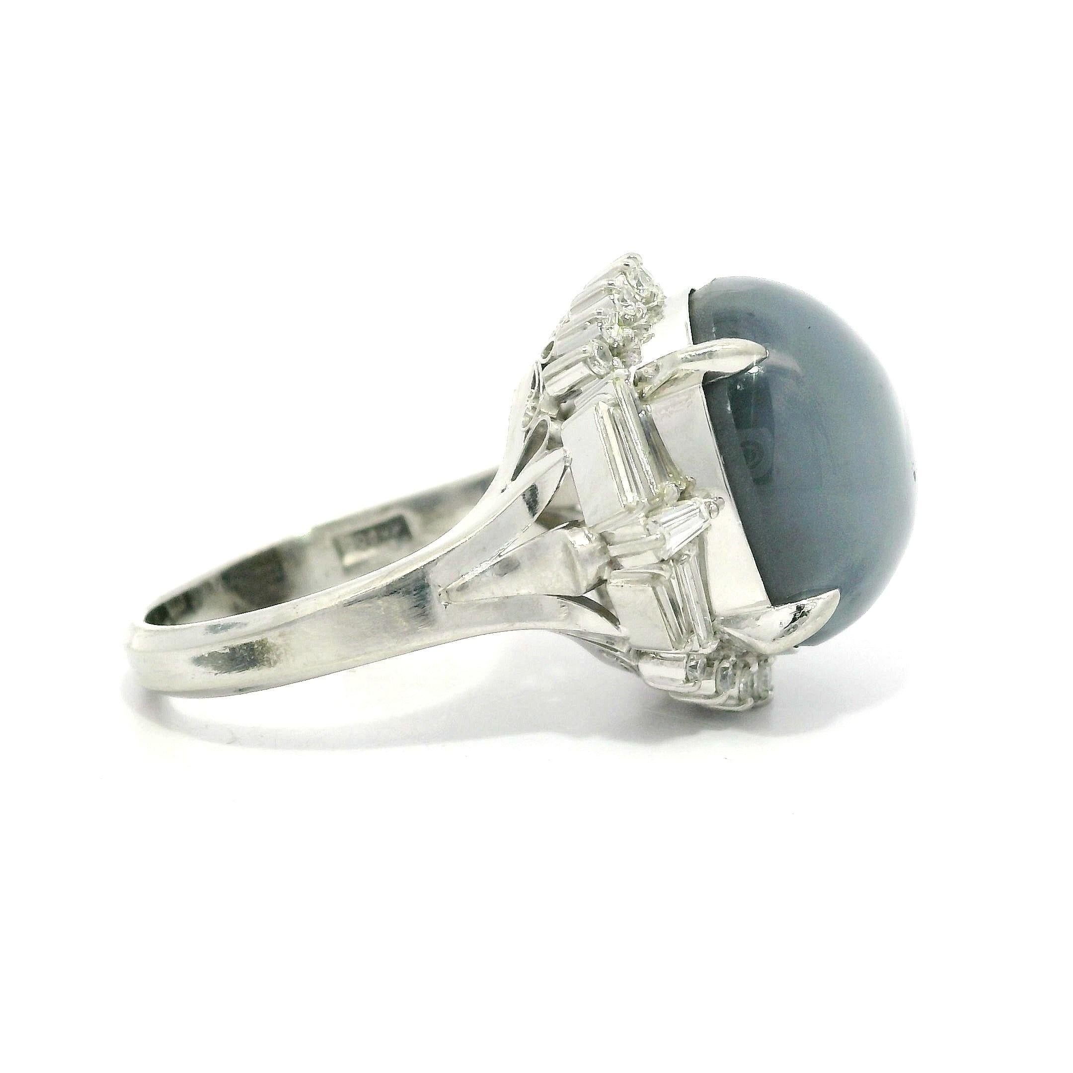 Platinum 24.44ctw Large Star Sapphire Unique Baguette Diamond Statement Ring For Sale 5