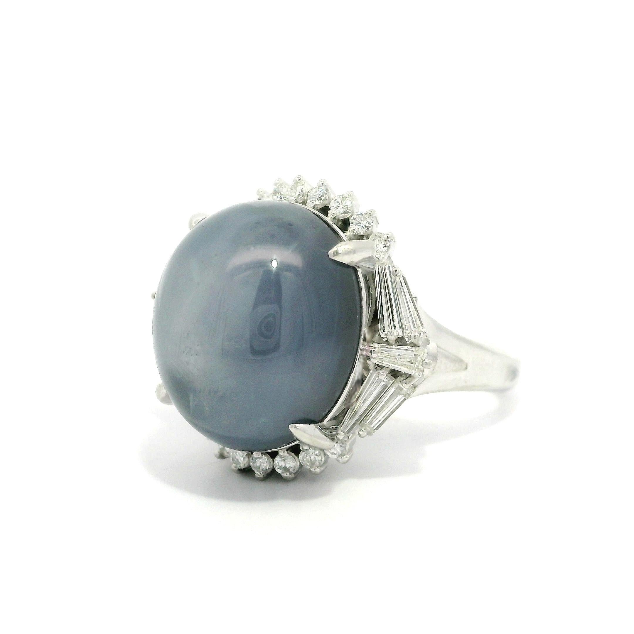 Platinum 24.44ctw Large Star Sapphire Unique Baguette Diamond Statement Ring For Sale 7
