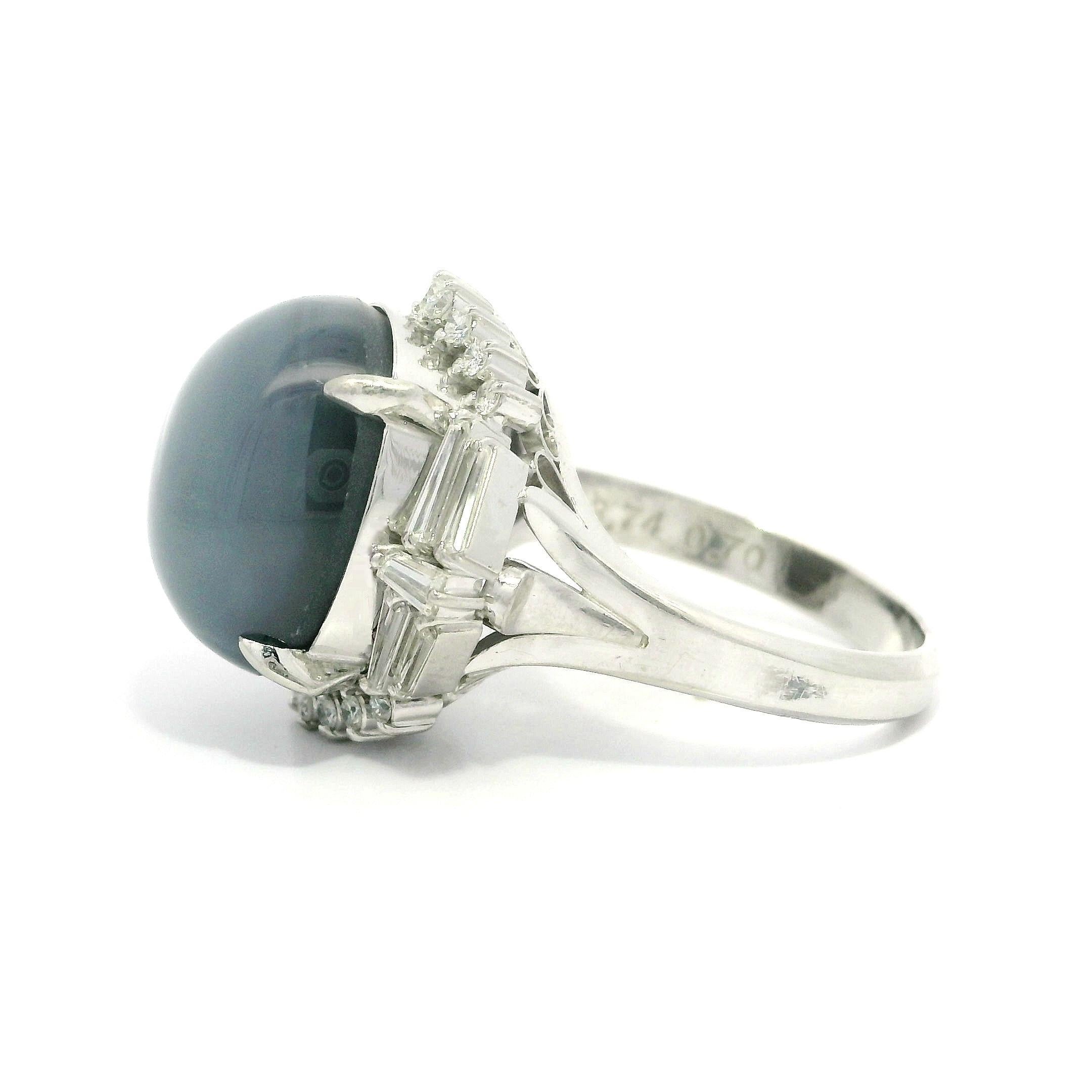 Platinum 24.44ctw Large Star Sapphire Unique Baguette Diamond Statement Ring For Sale 8