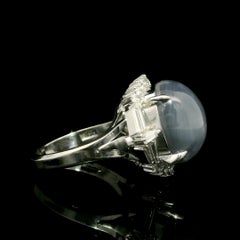 Platinum 24.44ctw Large Star Sapphire Unique Baguette Diamond Statement Ring