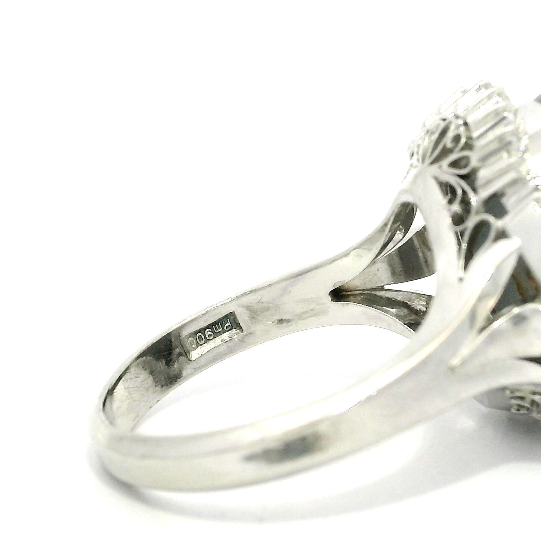 Women's Platinum 24.44ctw Large Star Sapphire Unique Baguette Diamond Statement Ring For Sale