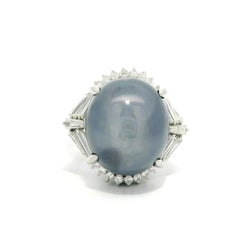 Platinum 24.44ctw Large Star Sapphire Unique Baguette Diamond Statement Ring