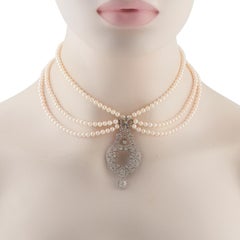 Platinum 2.45ct Diamond and Natural Pearl Multi-Strand Necklace MF30-020526