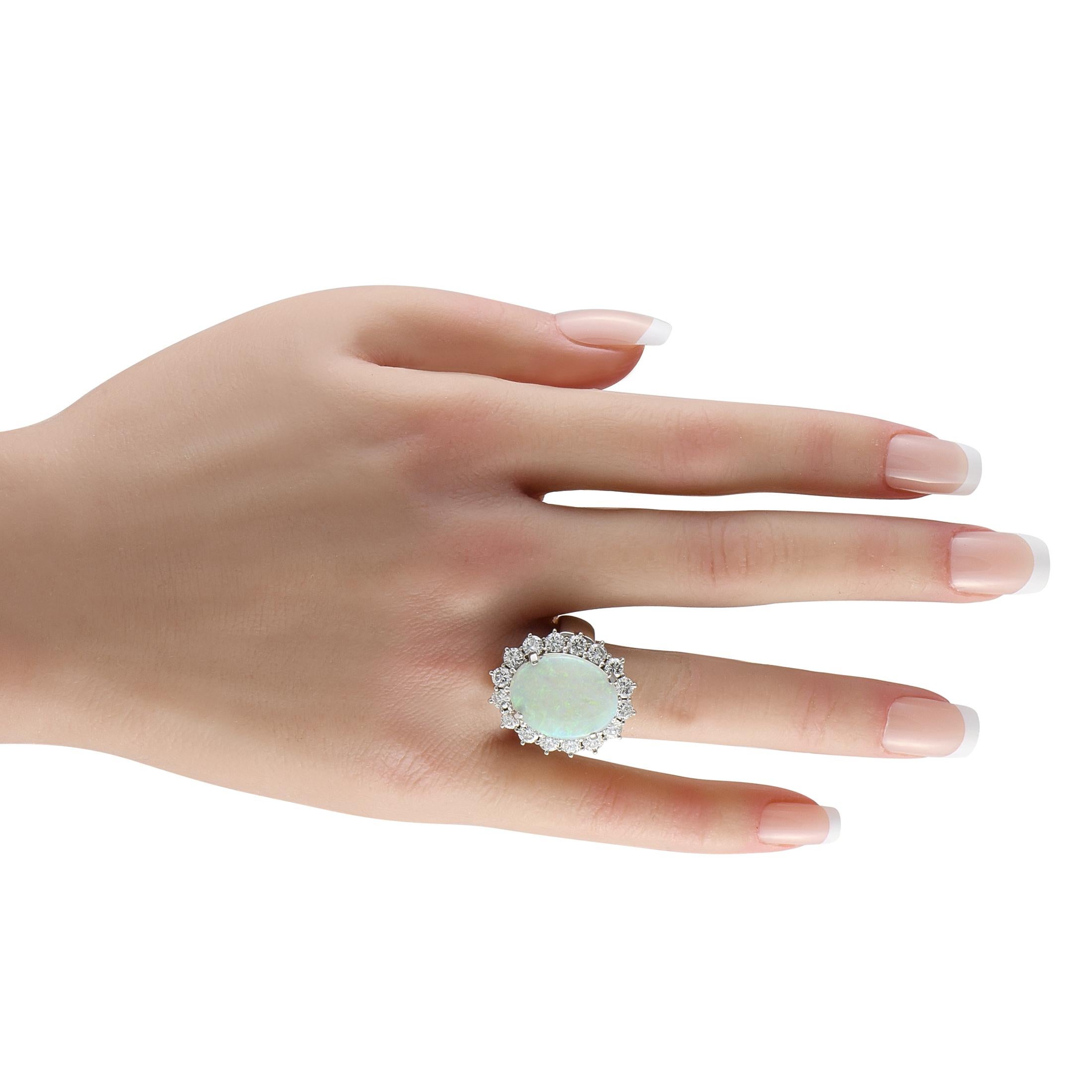 Round Cut Platinum 2.45ct Diamond and Opal Ring For Sale