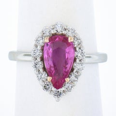 Platinum 2.46ctw Gia Pear Pink Sapphire & Diamond Halo Engagement Cocktail Ring