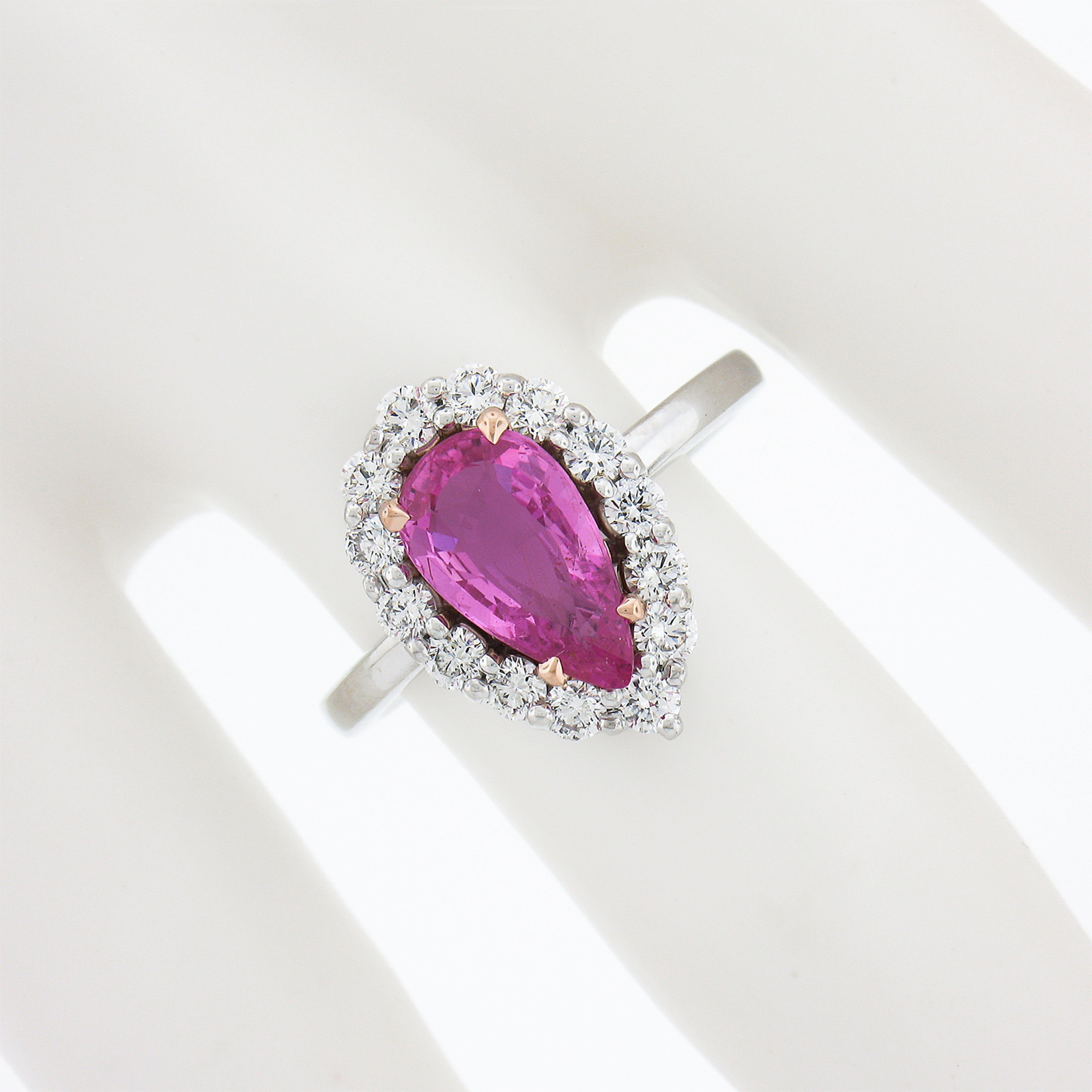 Platinum 2.46ctw Gia Pear Pink Sapphire & Diamond Halo Engagement Cocktail Ring In New Condition For Sale In Montclair, NJ