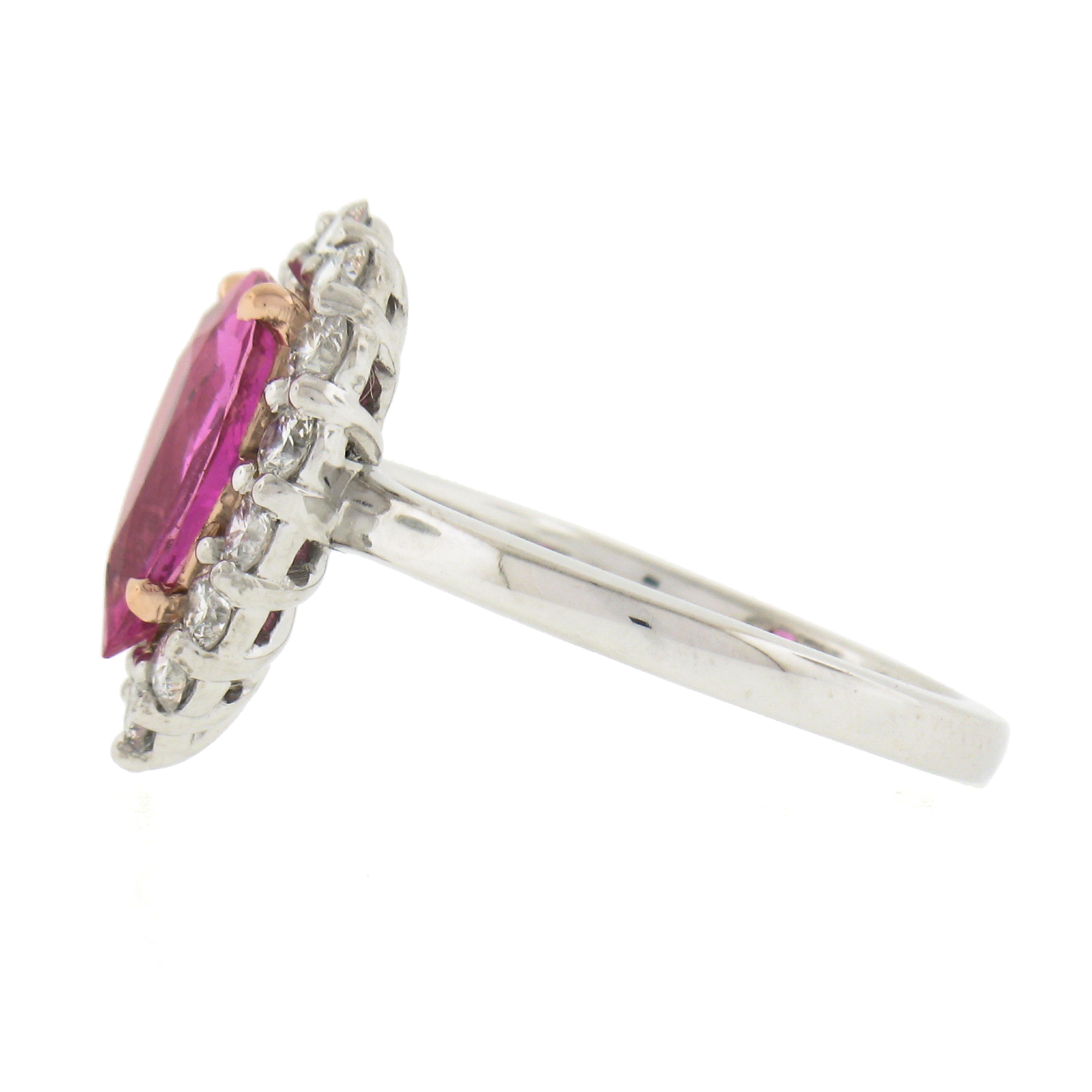 Platinum 2.46ctw Gia Pear Pink Sapphire & Diamond Halo Engagement Cocktail Ring For Sale 1