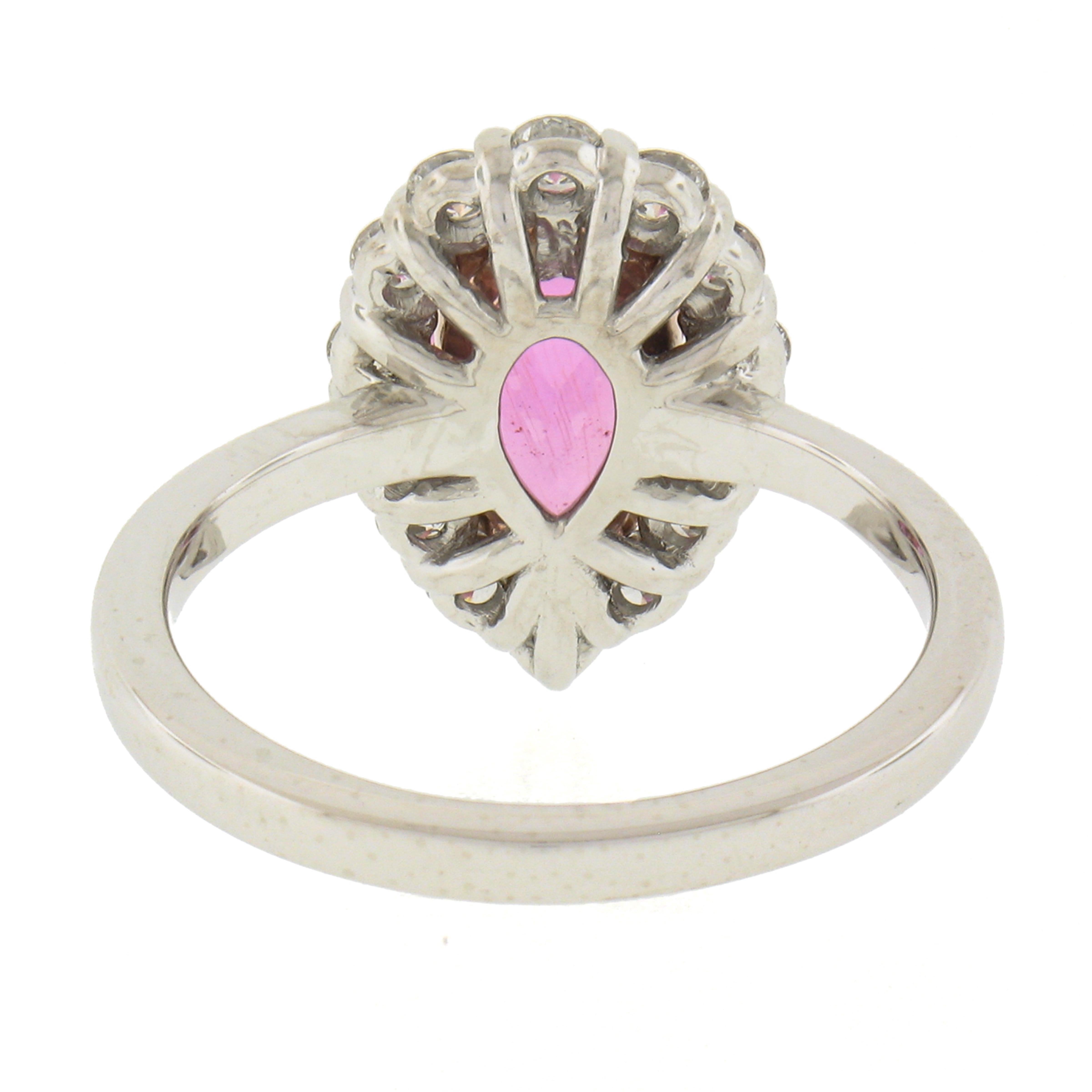 Platinum 2.46ctw Gia Pear Pink Sapphire & Diamond Halo Engagement Cocktail Ring For Sale 2