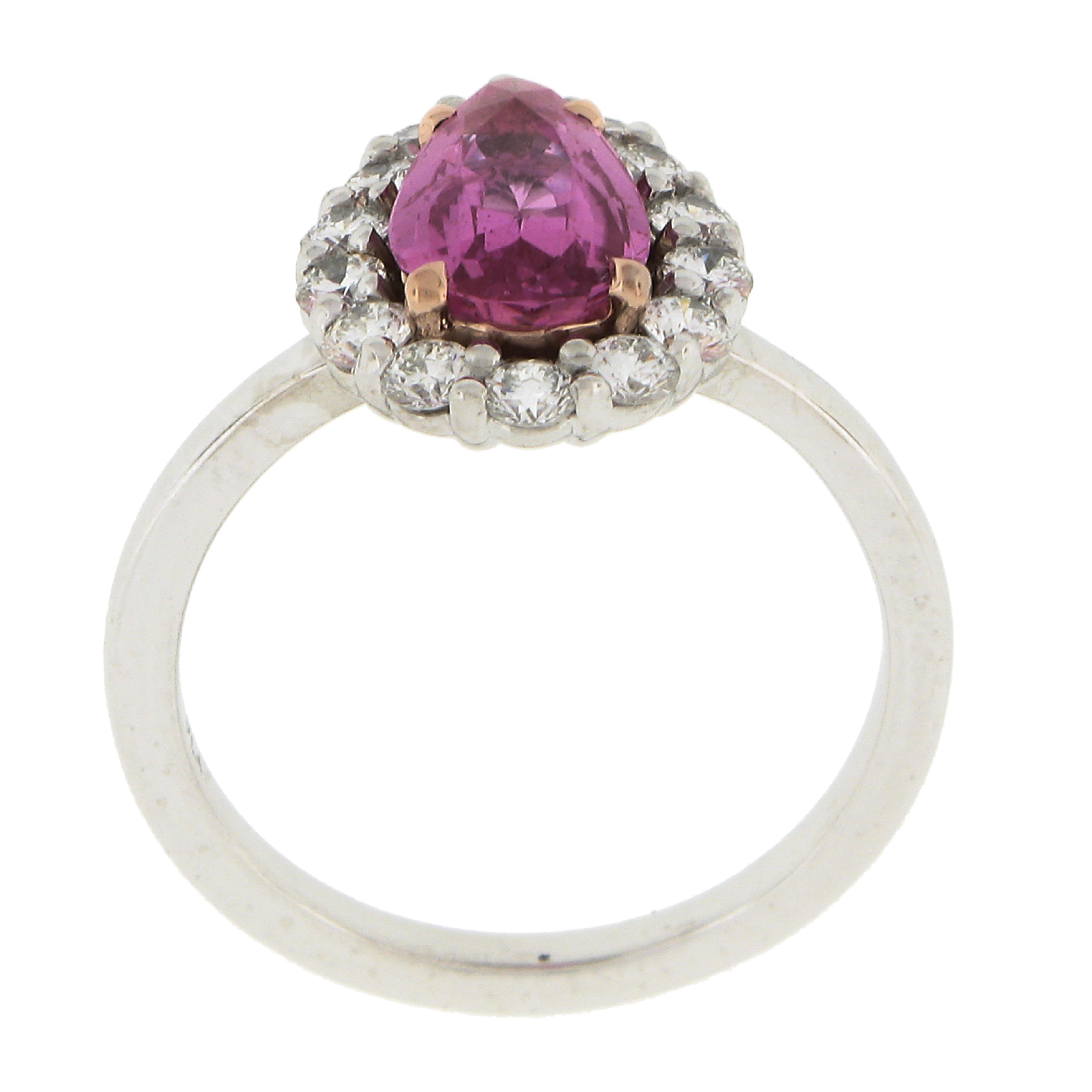 Platinum 2.46ctw Gia Pear Pink Sapphire & Diamond Halo Engagement Cocktail Ring For Sale 3
