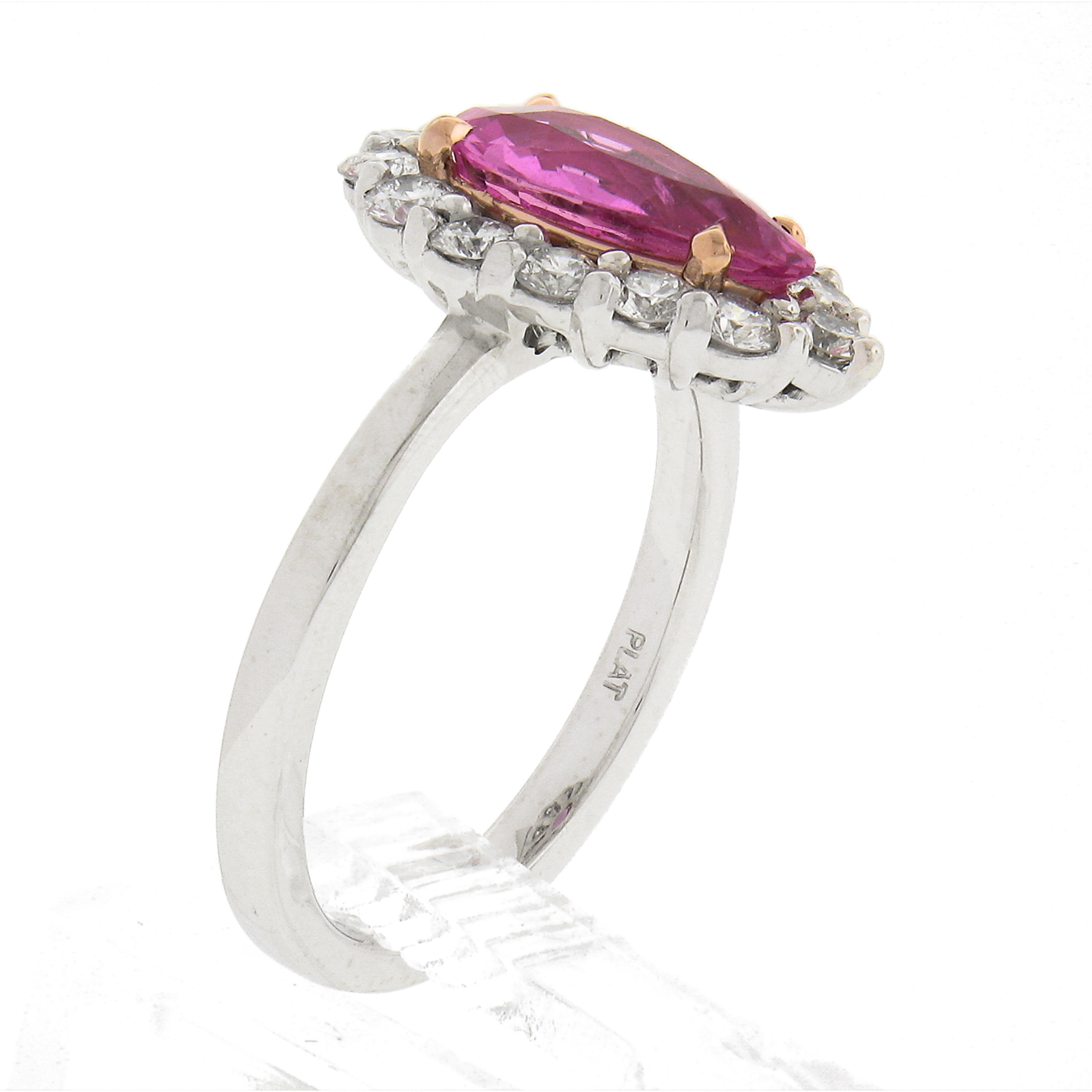 Platinum 2.46ctw Gia Pear Pink Sapphire & Diamond Halo Engagement Cocktail Ring For Sale 4