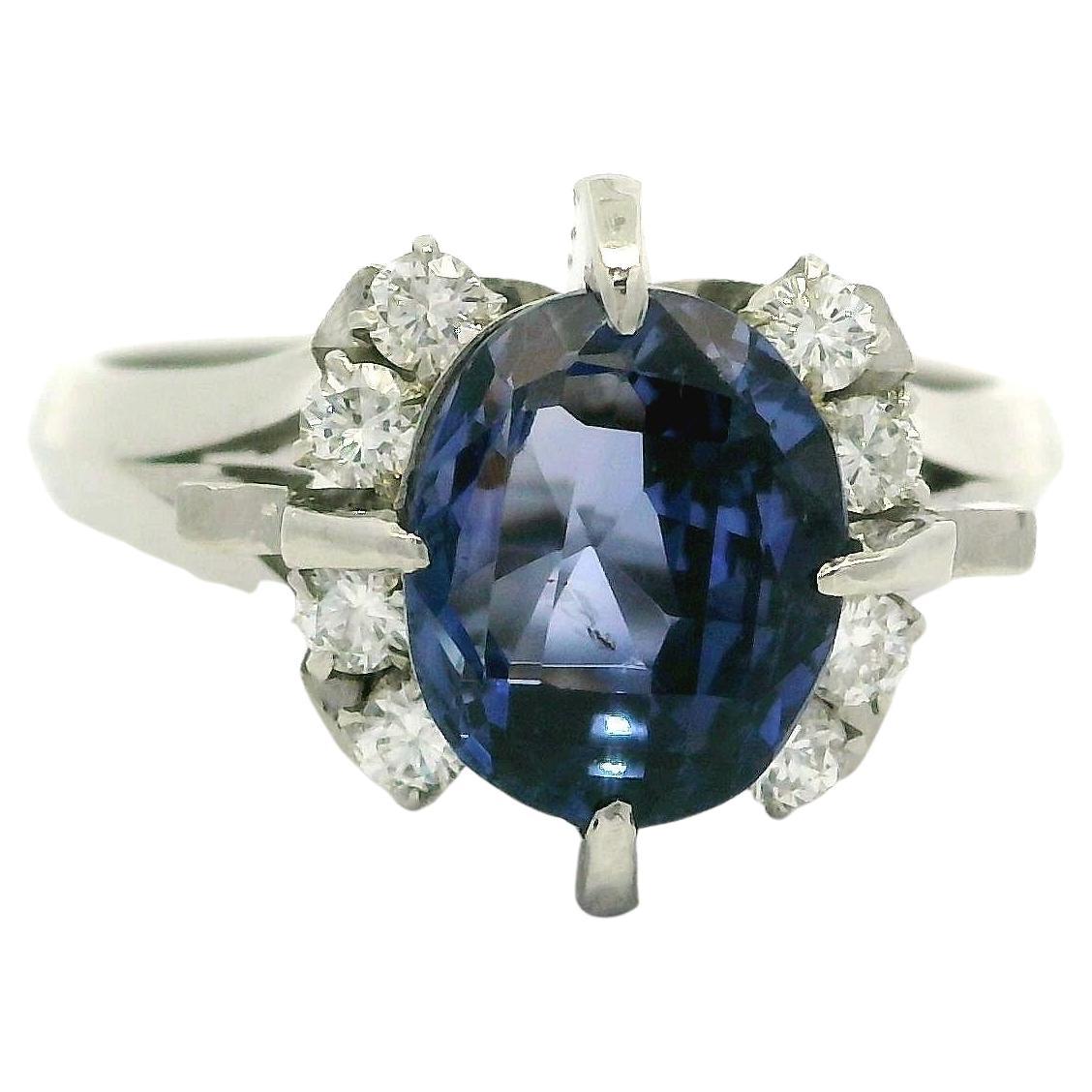 Platin 2,48ctw Old Oval Cut Sapphire w / Diamant Seiten hoch eingestellt Ring