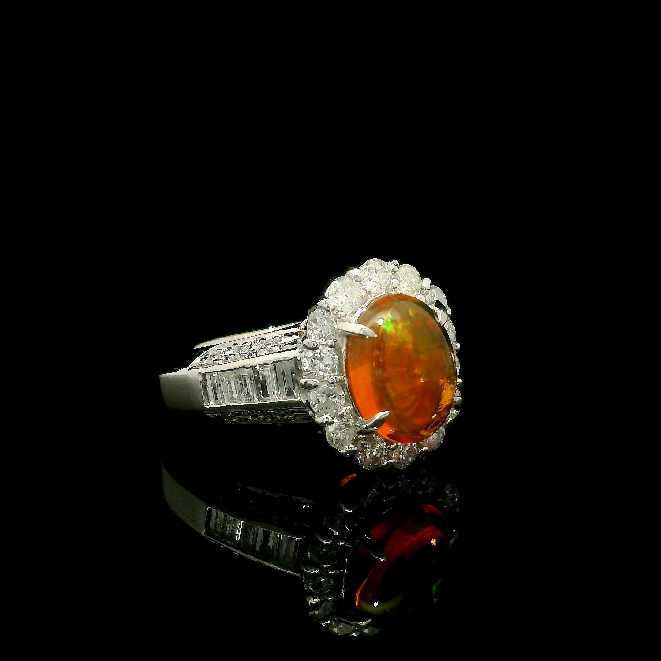 Bague moderne en platine, opale orange ovale Jelly Opal Bageutte et diamant rond 2,48 carats en vente 9