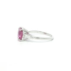 Platinum 2.4ctw GIA No Heat Vivid Pink Sapphire w/ Baguette Diamond Sides Ring
