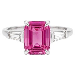 Platinum 2.4ctw GIA No Heat Vivid Pink Sapphire w/ Baguette Diamond Sides Ring