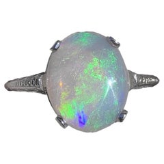 Antique Platinum 2.50 carat Australian Opal Ring with lively blue-green play of color!