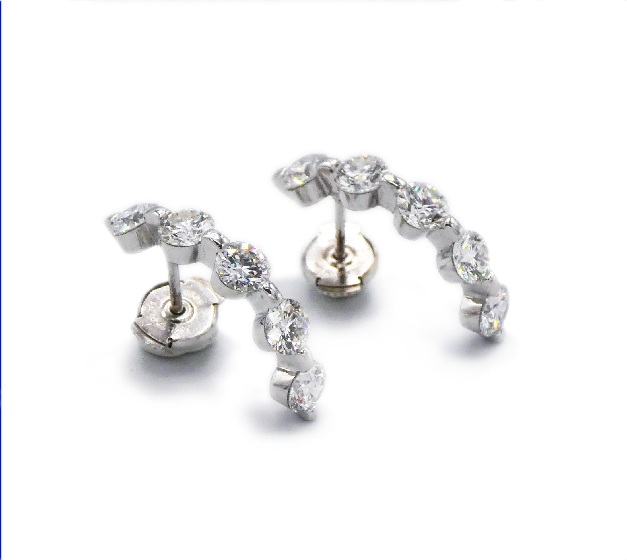 Modern Platinum 2.50 Carat Diamond Hoop Earrings