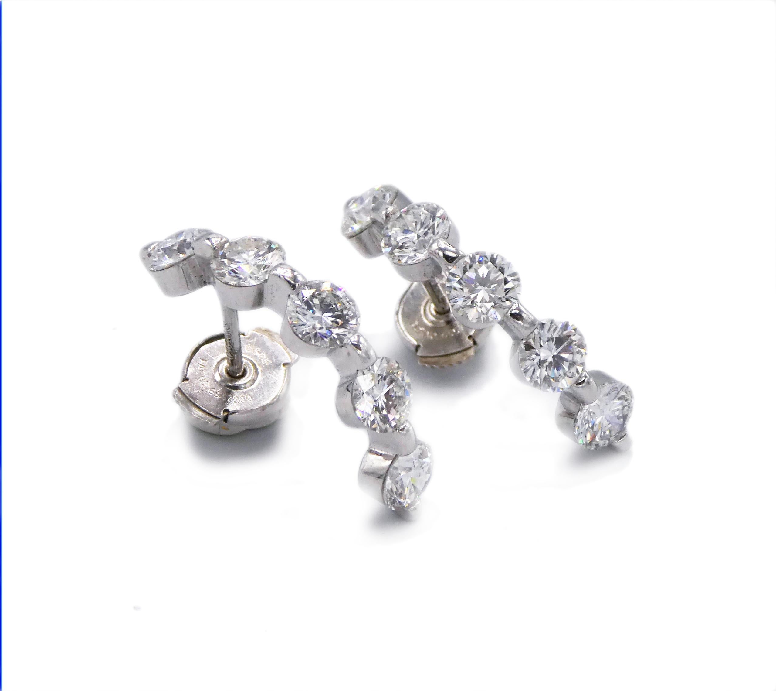 Round Cut Platinum 2.50 Carat Diamond Hoop Earrings
