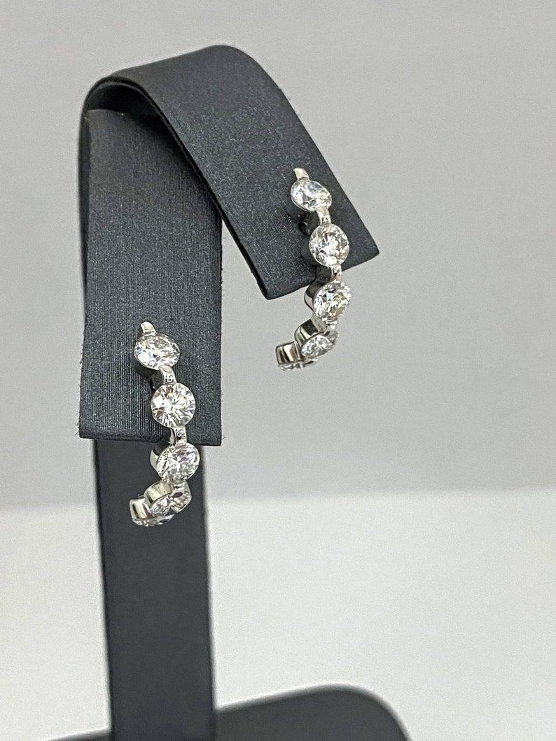 Platinum 2.50 Carat Diamond Hoop Earrings In Excellent Condition In  Baltimore, MD
