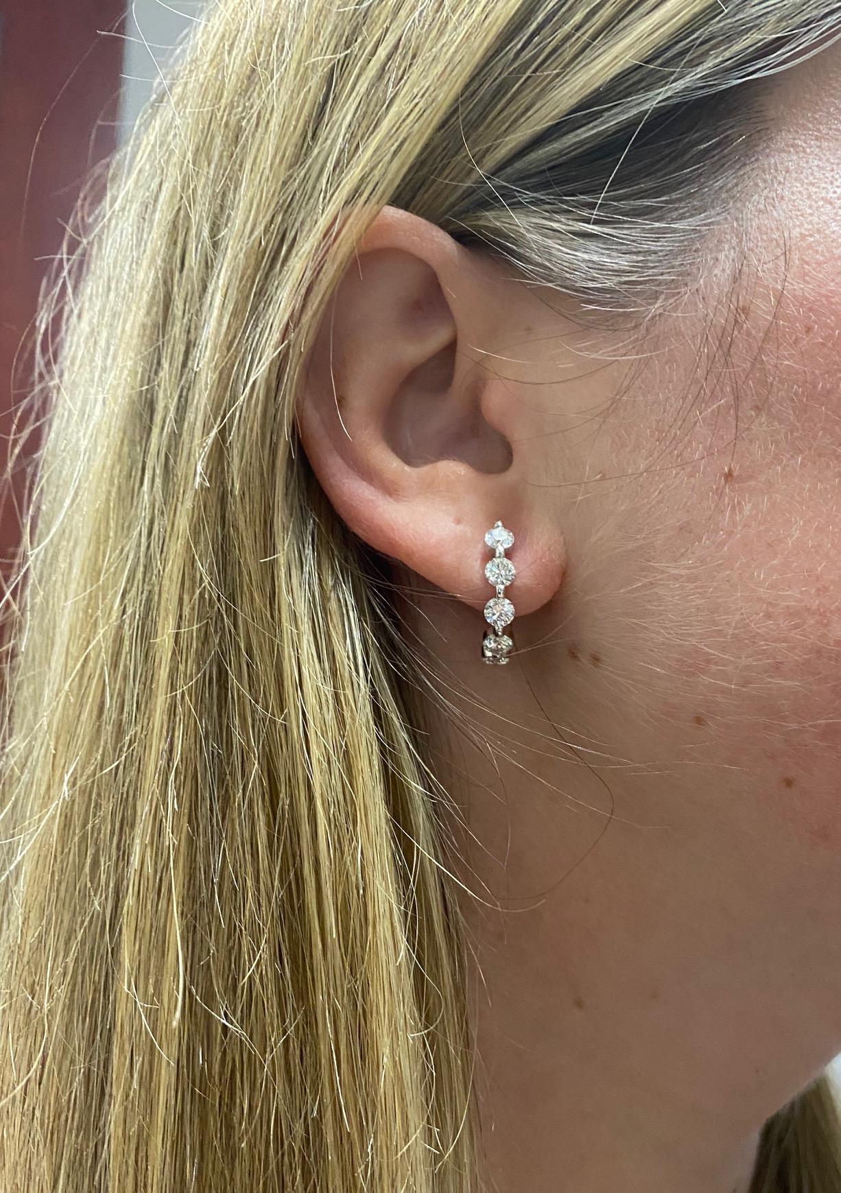 Platinum 2.50 Carat Diamond Hoop Earrings 1