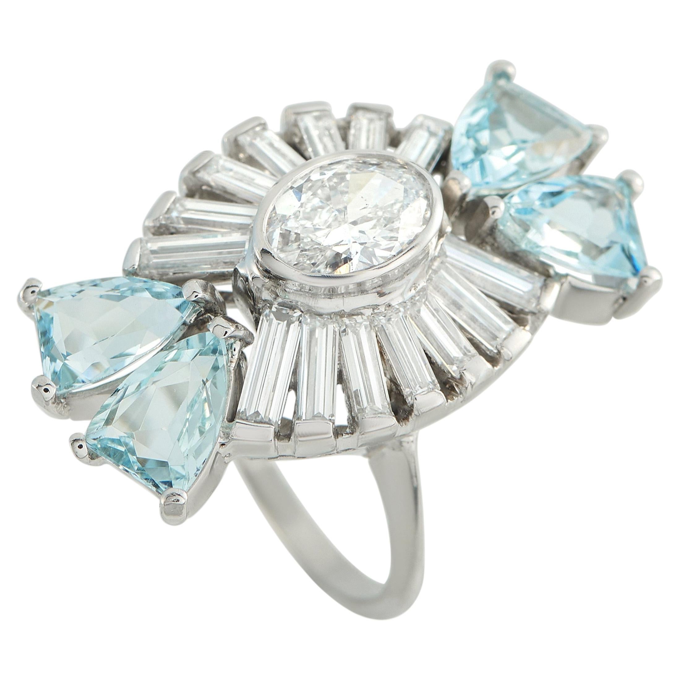 Platinum 2.50ct Diamond and Aquamarine Ring MF09-031726 For Sale