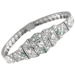 Platinum 2.50ct Diamond and Emerald Art Deco Bracelet