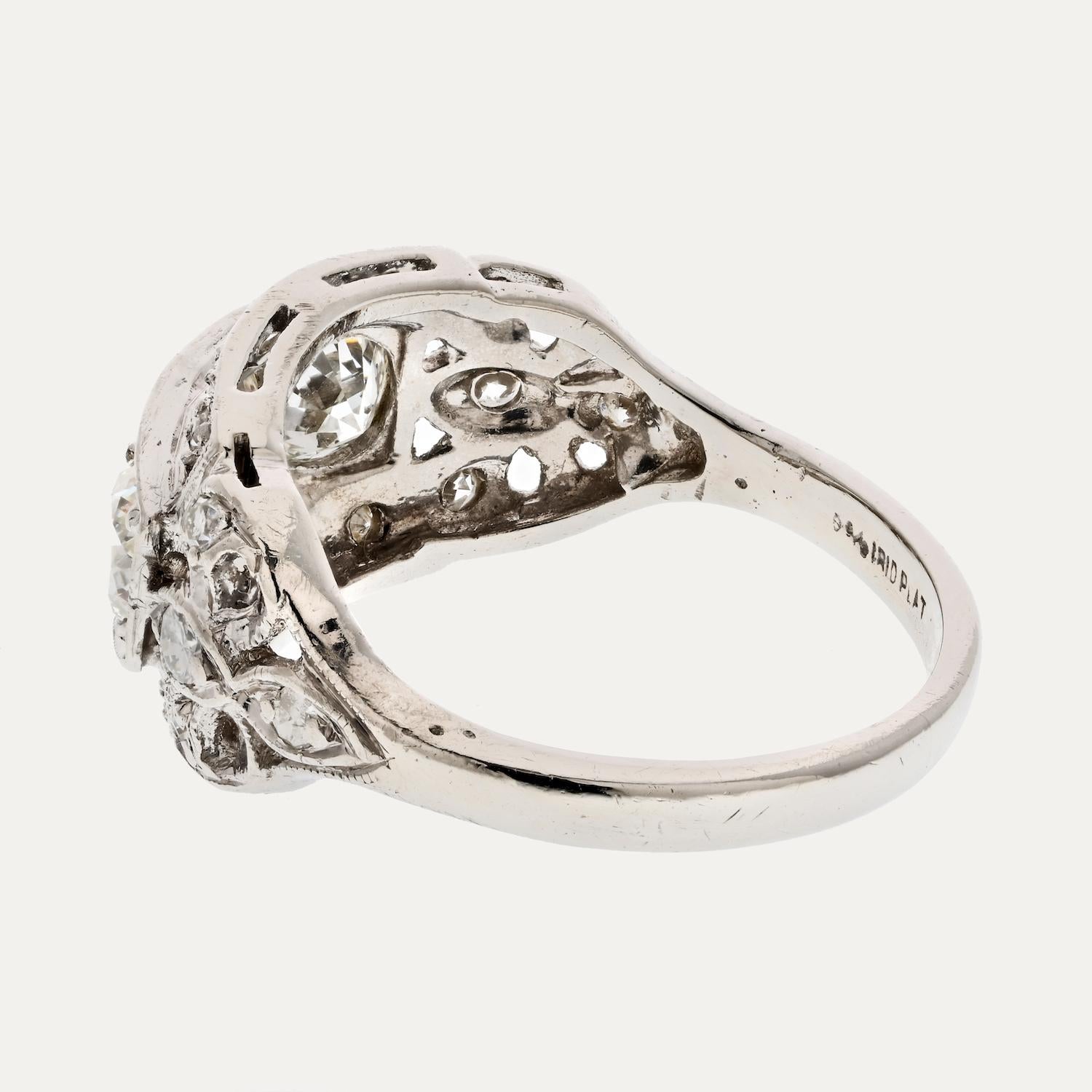 Art Deco Platinum 2.50cttw Deco Diamond Three Stone Right Hand Ring For Sale
