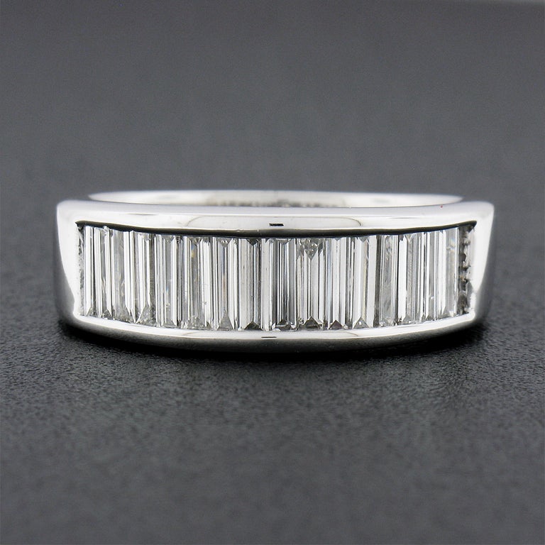 Platinum 2.50ctw Channel Long Straight Baguette Diamond Wide Stackable ...