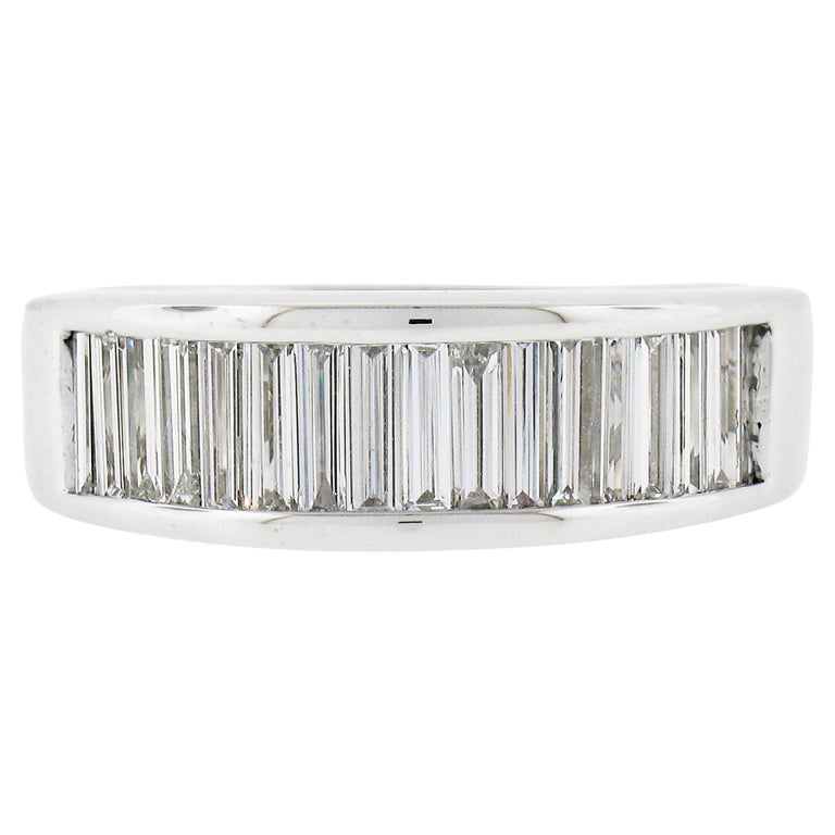 Platinum 2.50ctw Channel Long Straight Baguette Diamond Wide Stackable ...