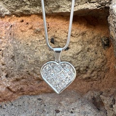 Platinum 2.50ctw F VS Invisible Set Diamond Heart Pendant Snake Link Necklace