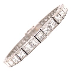 Platinum 25.25 Carat Princess Cut Diamond Channel Set Line Bracelet