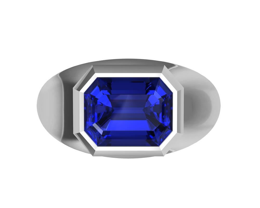 For Sale:  Platinum 2.54 Carat Blue Emerald Cut Sapphire Sculpture Ring 2