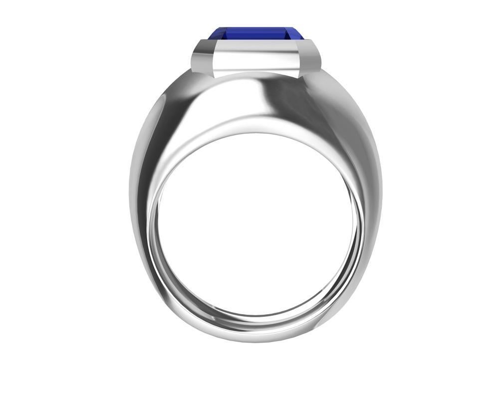 For Sale:  Platinum 2.54 Carat Blue Emerald Cut Sapphire Sculpture Ring 4