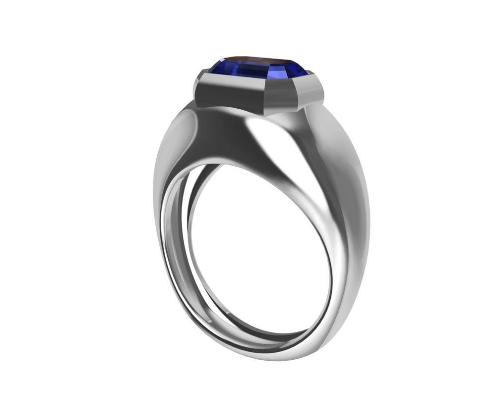 For Sale:  Platinum 2.54 Carat Blue Emerald Cut Sapphire Sculpture Ring 5