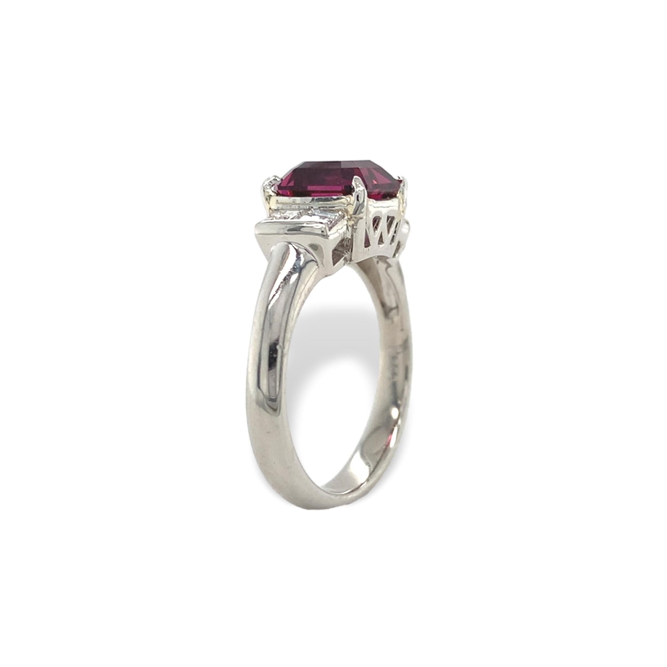 Square Cut Platinum 2.55 carat Garnet and Diamond Ring size 5.75 For Sale