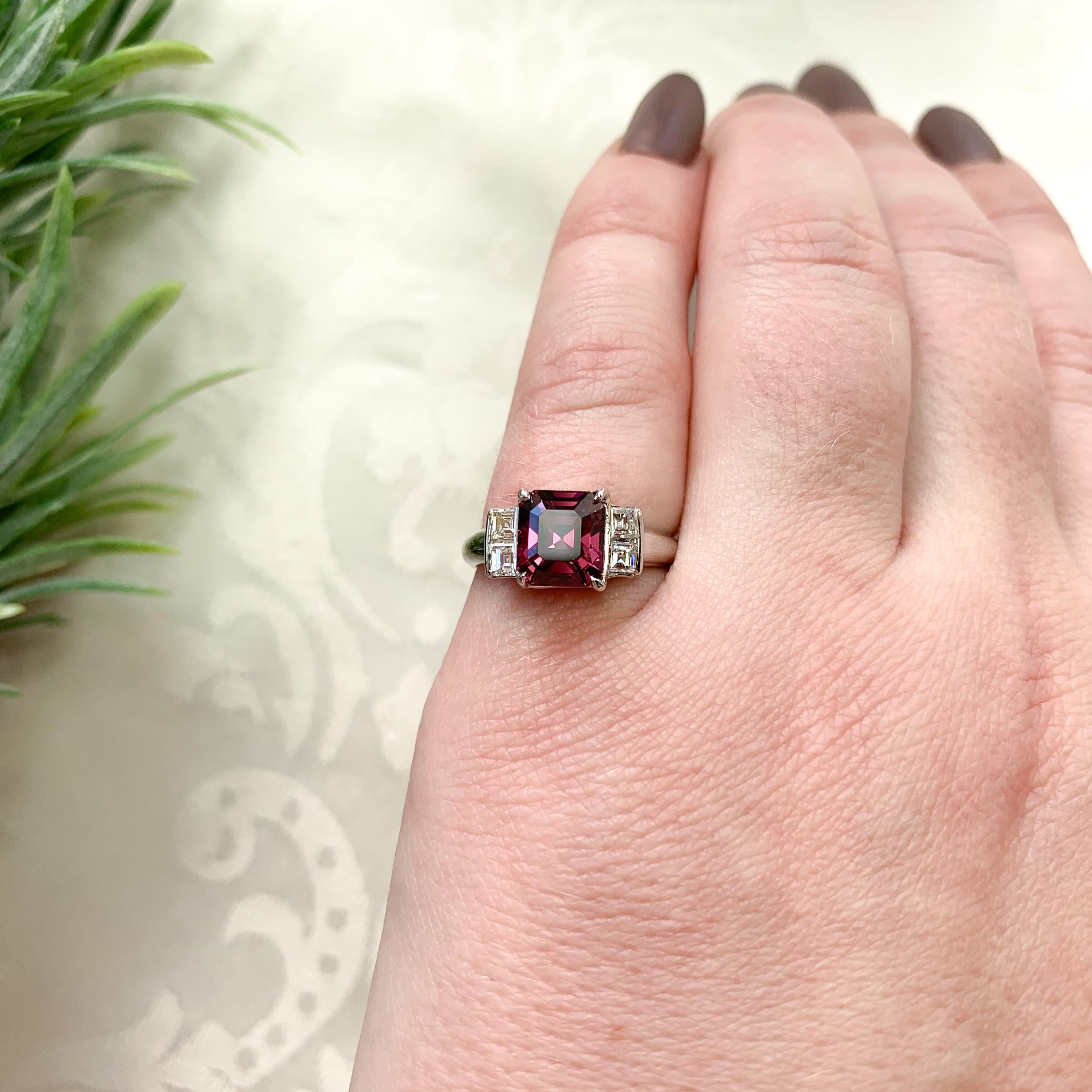 Platinum 2.55 carat Garnet and Diamond Ring size 5.75 For Sale 2