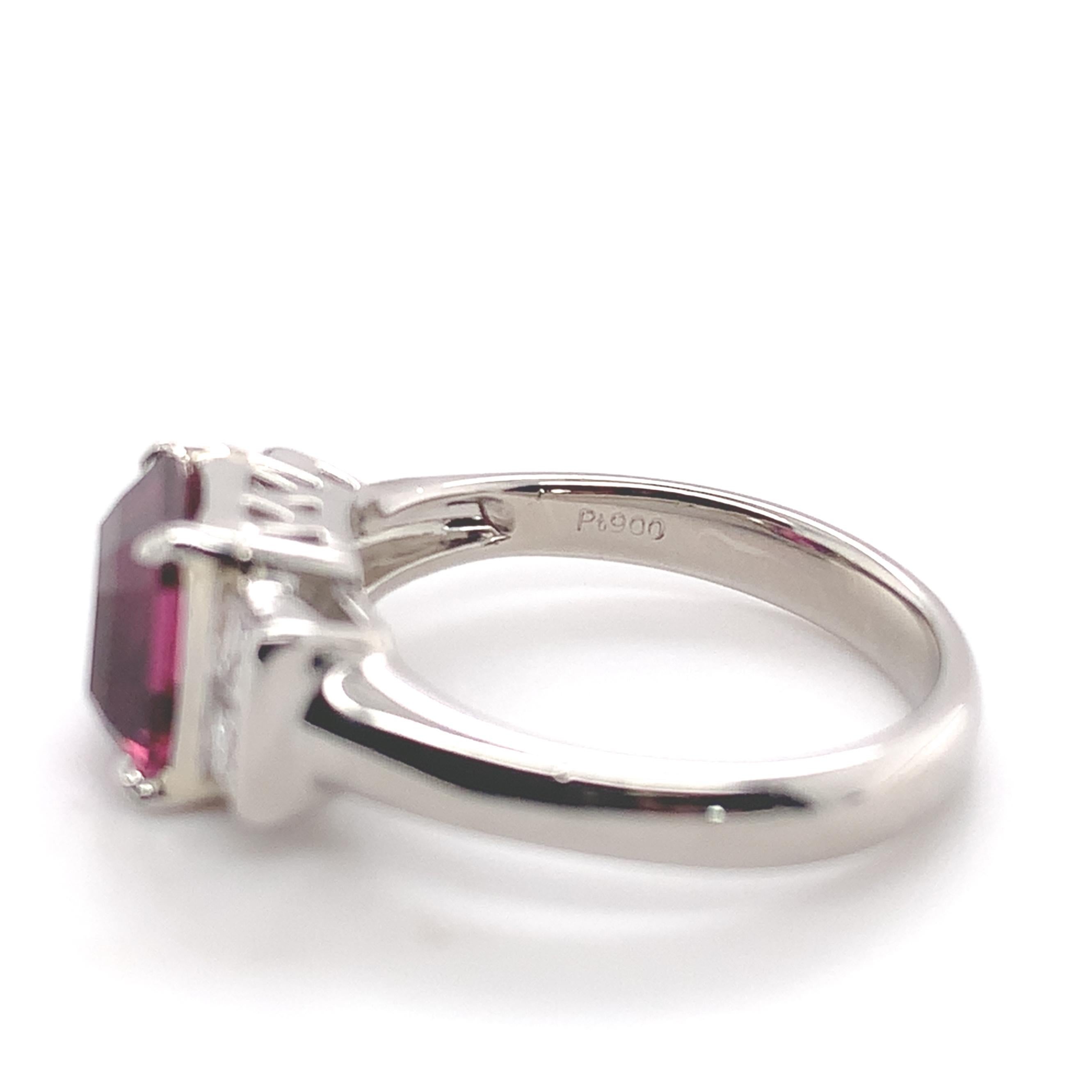 Platinum 2.55 carat Garnet and Diamond Ring size 5.75 For Sale 4