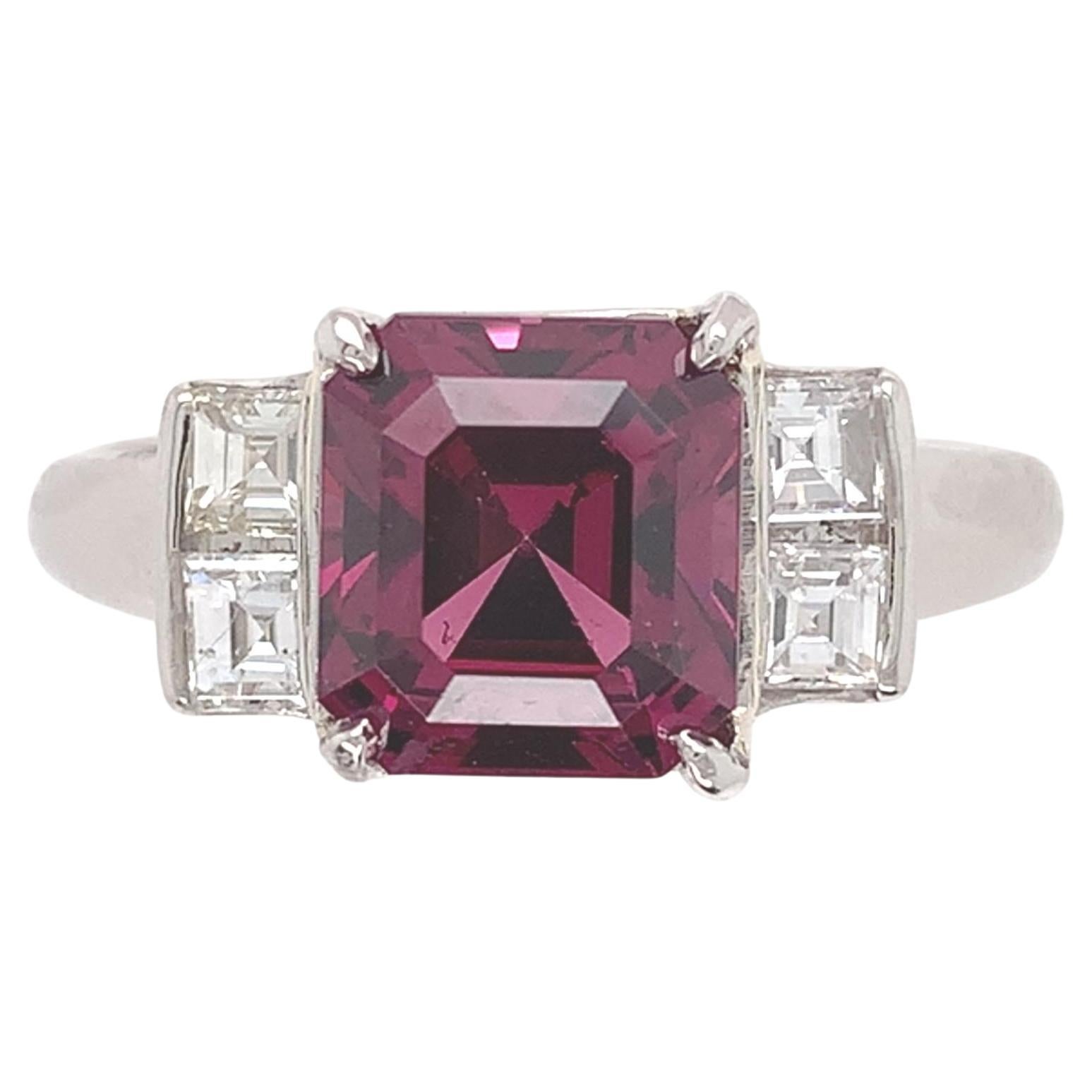 Platin 2,55 Karat Granat und Diamant Ring Größe 5,75
