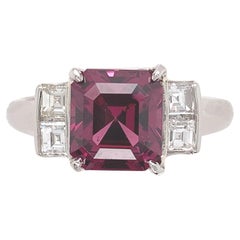 Platin 2,55 Karat Granat und Diamant Ring Größe 5,75