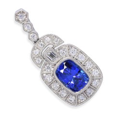 Platinum 2.57ct Ceylon Deep Royal Blue Sapphire & Diamond Pendant