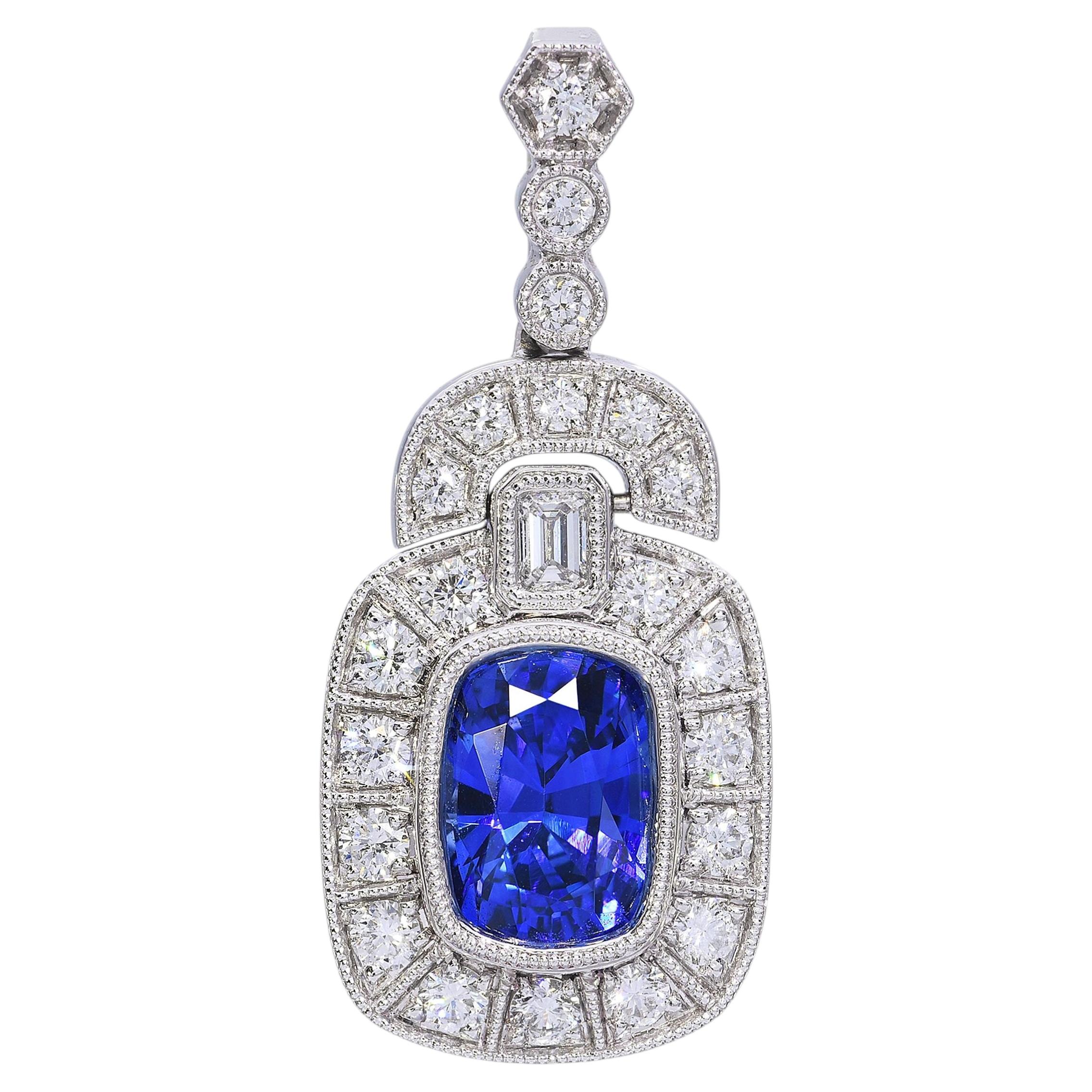 Platinum 2.57ct Ceylon Deep Royal Blue Sapphire & Diamond Pendant