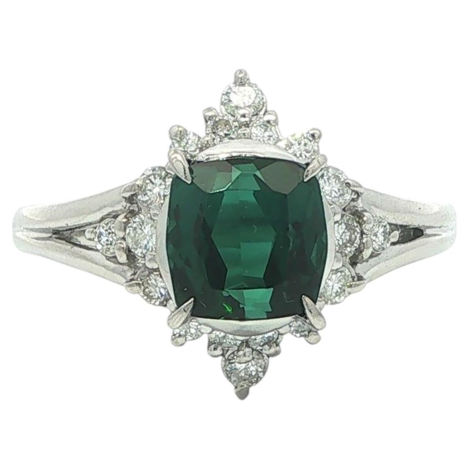 Platin 2,57ctw Cushion Bläulich Grün Indicolite Turmalin Diamant Ring