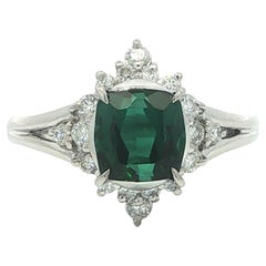 Platinum 2.57ctw Cushion Blueish Green Indicolite Tourmaline Diamond Ring